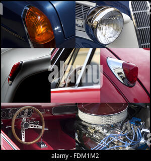 Collage von Details der klassischen Oldtimers Stockfoto