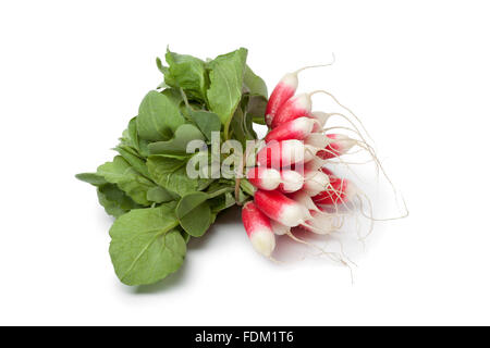 Frische ovalen roten und weißen Rettich auf weißem Hintergrund Stockfoto