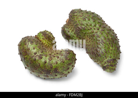 Frische Soursop Obst auf weißem Hintergrund Stockfoto