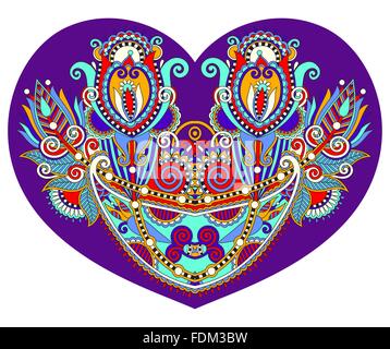 Spitze Herzform mit ethnischen floralen paisley-Design zum Valentinstag Stock Vektor