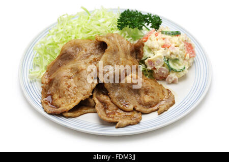 Shogayaki, Ingwer-Schweinefleisch, japanisches Essen isoliert auf weißem Hintergrund Stockfoto