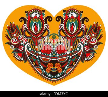 Spitze Herzform mit ethnischen floralen paisley-Design zum Valentinstag Stock Vektor