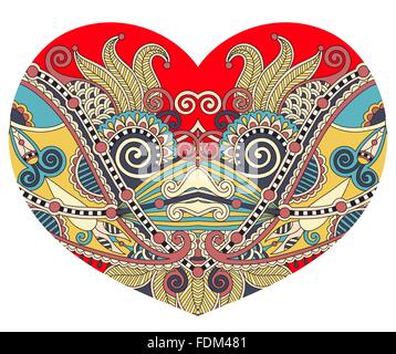 Spitze Herzform mit ethnischen floralen paisley-Design zum Valentinstag Stock Vektor