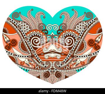 Spitze Herzform mit ethnischen floralen paisley-Design zum Valentinstag Stock Vektor