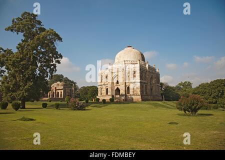 Indien, Delhi, Lodhi Garten, Shish Gumbad, Fassade und Kuppel vom Garten aus gesehen Stockfoto