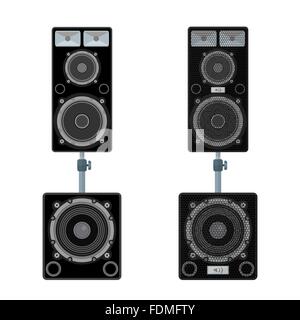 Vektor-farbige flache Design Lautsprecher Satelliten steht Subwoofer Illustration isoliert weißen Hintergrund Stock Vektor