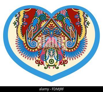 Spitze Herzform mit ethnischen floralen paisley-Design zum Valentinstag Stock Vektor