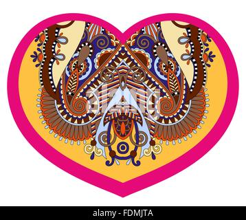 Spitze Herzform mit ethnischen floralen paisley-Design zum Valentinstag Stock Vektor