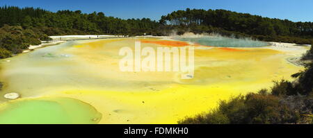 Champagne Pool in die atemberaubende und erstaunliche geothermischen Landschaft von Wai-O-Tapu Thermalbereich, Rotorua, Neuseeland. Stockfoto