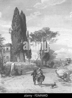 Italien: Straße von Cavi Genazzano, antique print 1877 Stockfoto