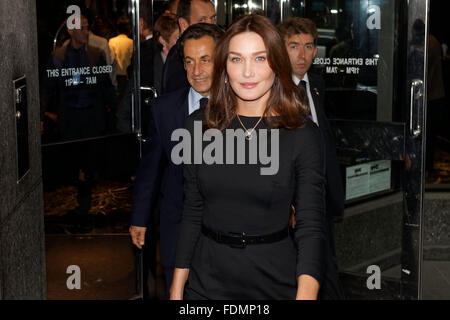 Der ehemalige französische Präsident Nicolas Sarkozy und Frau Carla Bruni in New York City. Foto von Trevor Collens Stockfoto