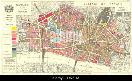 CITY OF LONDON. Stadt Planung Umfrage 1936. Oberfläche-Nutzung, 1944 alte Karte Stockfoto