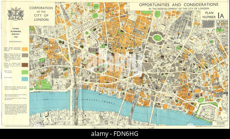 Stadt der LONDON.1943-Umfrage. Nach dem zweiten Weltkrieg Sanierung Möglichkeiten, Karte 1944 alt Stockfoto