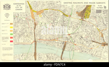 CITY OF LONDON. Umfrage planen. BESTEHENDEN BAHNEN. WICHTIGEN U-Bahnen, 1944 Karte Stockfoto