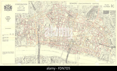 CITY OF LONDON. Stadt Planung Umfrage 1944. Kanalisation, 1944 Vintage Karte Stockfoto