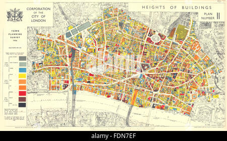 CITY OF LONDON. Stadt Planung Umfrage 1936. Höhen von Gebäuden, 1944 alte Karte Stockfoto