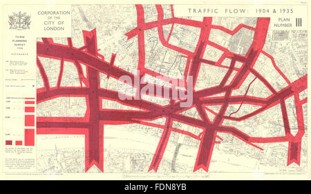 CITY OF LONDON. Stadt-Planung-Umfrage. VERKEHRSFLUSS IN 1904 & 1935, 1944 Karte Stockfoto