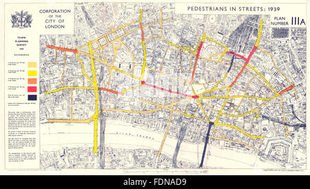 CITY OF LONDON. Stadt Planung Umfrage 1939. Fußgänger IN Straßen, 1944 Karte Stockfoto