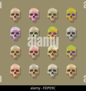 Bunte Schädel Pixel. Stock Vektor