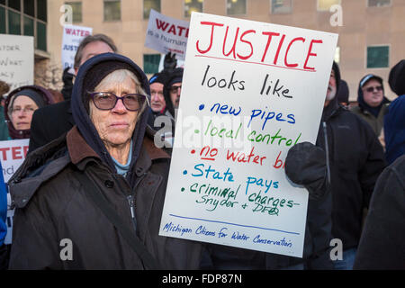 Lansing, Michigan - Demonstranten fordern Michigan Gouverneur über Flint Wasserkrise zurücktreten. Stockfoto