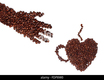 Studioaufnahme von einer Hand und Kaffee Tasse Kaffee Bohnen gemacht Stockfoto