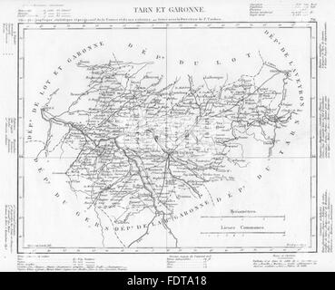 TARN - ET - GARONNE: Tarn - Et - Garonne Département. Tardieu, 1830 Antike Landkarte Stockfoto