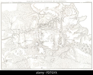 Russland: Champ Bataille De La Moskowa Moskau Schlacht von Borodino 1812, 1859-Karte Stockfoto