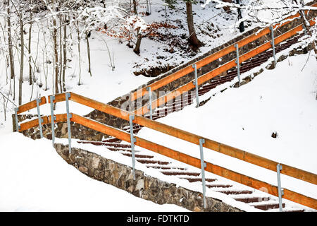 Treppe im Schnee Berg Stockfoto