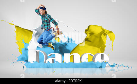 Modernen Stil Tänzer springen und das Wort Tanz. Abbildung Stockfoto