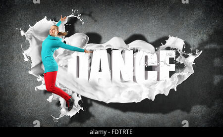Modernen Stil Tänzer springen und das Wort Tanz. Abbildung Stockfoto