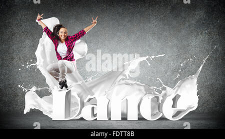 Modernen Stil Tänzer springen und das Wort Tanz. Abbildung Stockfoto