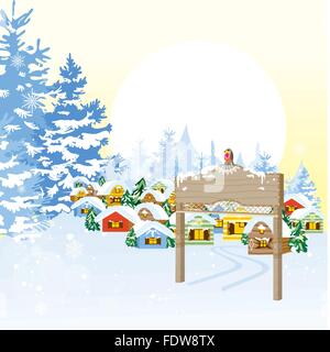 Vektor-Landschaft mit Tor in hellen bunten Dorf Stock Vektor