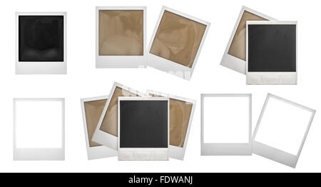 Bilderrahmen Polaroid isoliert auf weißem Hintergrund. Foto-Gästebuch Stockfoto