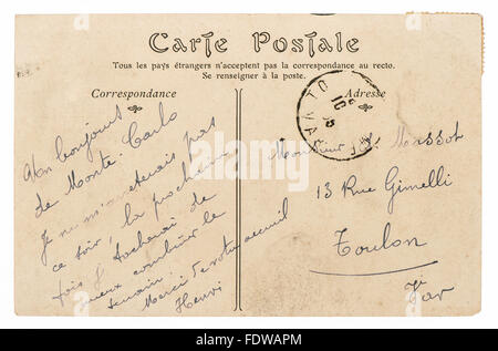 Handgeschriebene Postkarte Mail mit unlesbaren Text nicht definiert. Altpapier-Textur Stockfoto