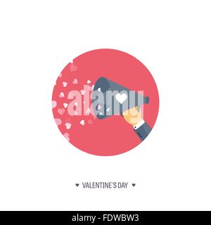 Vektor-Illustration. Flachen Hintergrund mit Lautsprecher. Liebe, Herzen. Valentines Day. Mein Valentin sein. 14 Februar.  Nachricht. Stock Vektor
