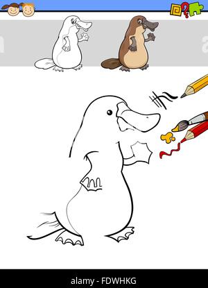 Cartoon-Illustration von Zeichnung und Färbung erzieherische Aufgabe für Kinder im Vorschulalter mit Platypus Charakter Stock Vektor