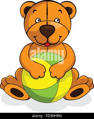 Spielzeug Teddybär Baby lächelnd, glücklich spielen mit ball Stock Vektor