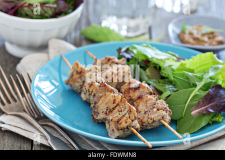 Türkei-Kebab mit Senf-Sauce und Salat Stockfoto