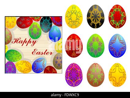 Satz von Ostereiern isoliert auf weißem Hintergrund Stock Vektor