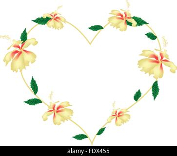 Liebe Konzept, Illustration von gelben Hibiskusblüten oder gelbe Eibisch Blumen in Herzform bilden isoliert auf weißem Bac Stock Vektor