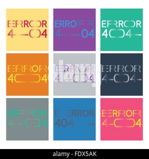 Fehler 404 legen in einer neuen minimalistischen Beschriftung Formatvorlage mit horizontal längliche Typografie. Es sind neun Versionen enthalten. Stock Vektor