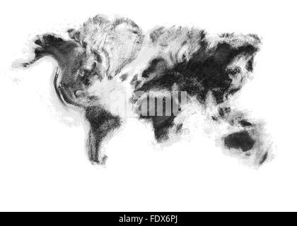 Holzkohle künstlerische Welt Vektorkarte. Die monochrome handgemachte Design bietet einen frischen Blick auf die Welt. Fein säuberlich gestapelt Überlappung Stock Vektor