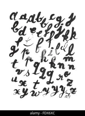 Lowcase handschriftliche Alphabet festgelegt. Jeder Buchstabe wird separat gruppiert, es gibt alle Buchstaben des englischen Alphabets. Design Stock Vektor