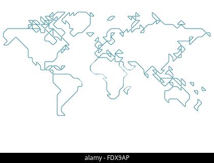 Weltkarte mit dünne Linie auf einem unsichtbaren Raster von abgerundeten Quadrate und Dreiecke gezeichnet Stock Vektor
