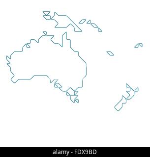 Oceania-Karte mit dünne Linie auf einem unsichtbaren Raster von abgerundeten Quadrate und Dreiecke gezeichnet Stock Vektor