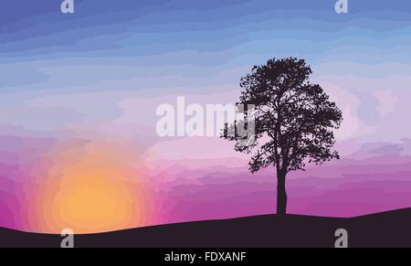 Ein einsamer Baum auf schönen Sonnenuntergang, Vektor-illustration Stock Vektor