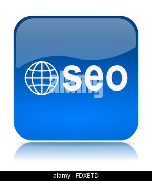 Blaue SEO Icon Illustration auf weißem Hintergrund Stockfoto