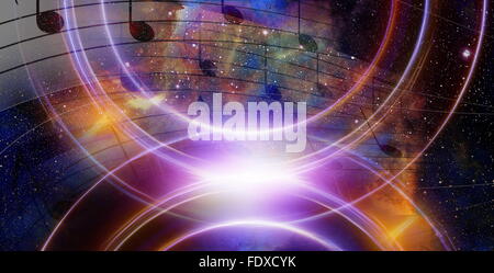 Illustration von Grunge Retro-musikalische Untermalung mit Noten. Stockfoto