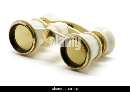 Isolierte Theater weißen Fernglas mit goldenen Ring auf weiß Stockfoto