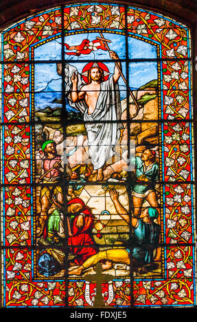 Der Kirche Jesu Christi Auferstehung Glasmalerei Basilika Saint-Louis En l ' Ile Paris Frankreich. Stockfoto